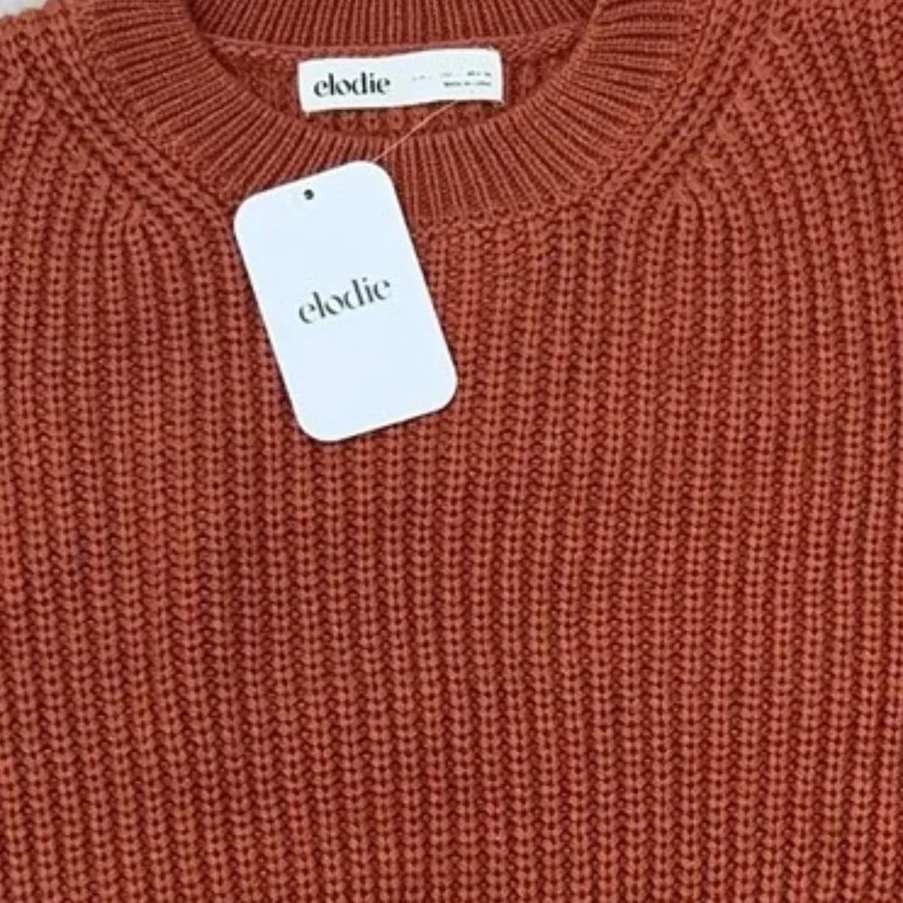 Elodie NWT Women's Rust Crewneck Cropped Long Sleeve Chunky Knit Sweater Large - Picture 1 of 4